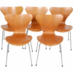 Sæt af 5 Arne Jacobsen Syver stole i Teak