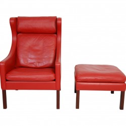 Børge Mogensen 2204 wingchair with ottoman in red leather