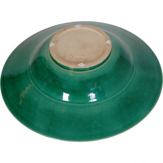 Herman Kæhler grønt keramisk fad, Ø:36 Cm 1930-1950