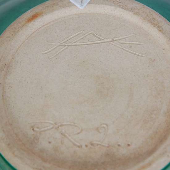 Herman Kæhler grønt keramisk fad, Ø:36 Cm 1930-1950