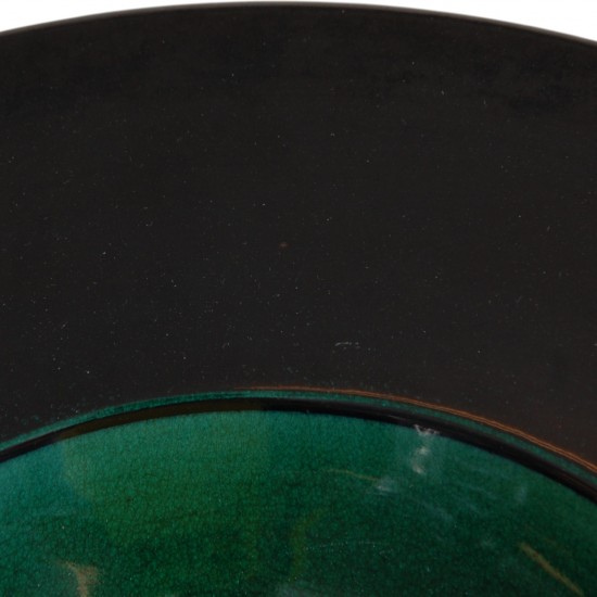 Herman Kæhler grønt keramisk fad, Ø:36 Cm 1930-1950