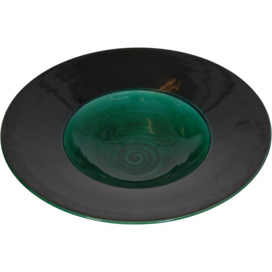 Herman Kæhler grønt keramisk fad, Ø:36 Cm 1930-1950