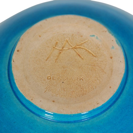 Herman Kæhler blå keramisk skål Ø:22 Cm 1950-1960'erne