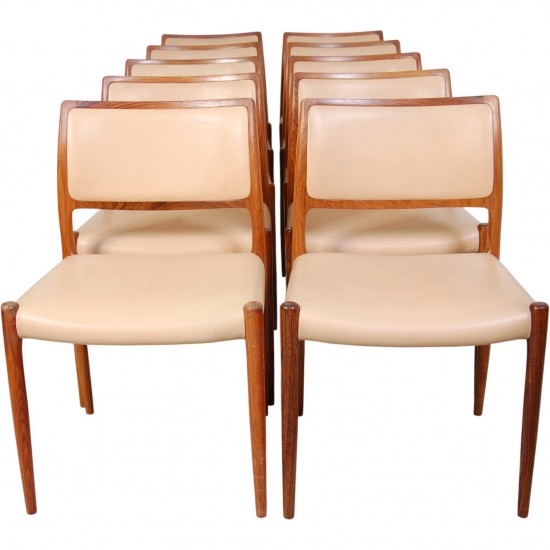 Sæt af 10 N.O Møller model 80 stole i palisander