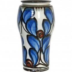Herman Kæhler keramisk vase med blåt blomster motiv, H:27,5 cm, 1920'erne-1930'erne