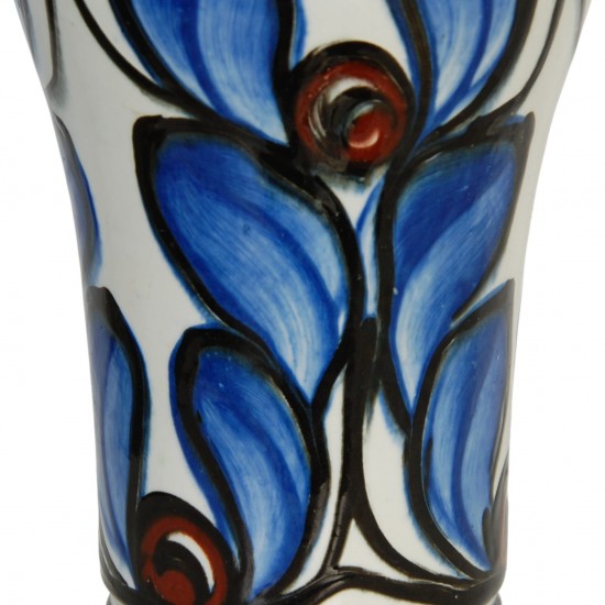 Herman Kæhler keramisk vase med blåt blomster motiv, H:27,5 cm, 1920'erne-1930'erne