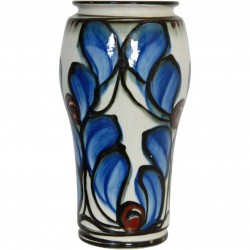 Herman Kæhler keramisk vase med blåt blomster motiv, H:27,5 cm, 1920'erne-1930'erne
