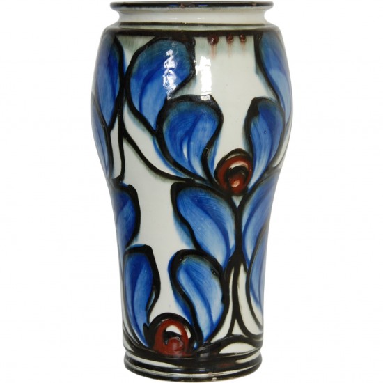 Herman Kæhler keramisk vase med blåt blomster motiv, H:27,5 cm, 1920'erne-1930'erne