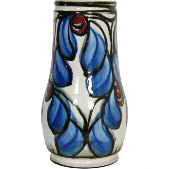 Herman Kæhler keramisk vase med blåt blomster motiv, H:27,5 cm, 1920'erne-1930'erne
