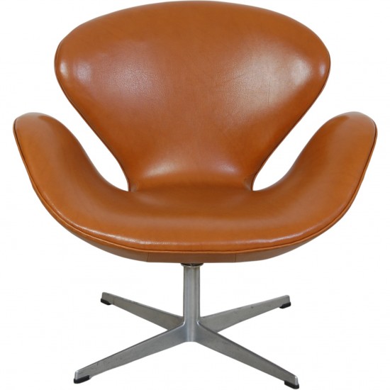 Arne Jacobsen vintage cognac Svane stol 1960'erne