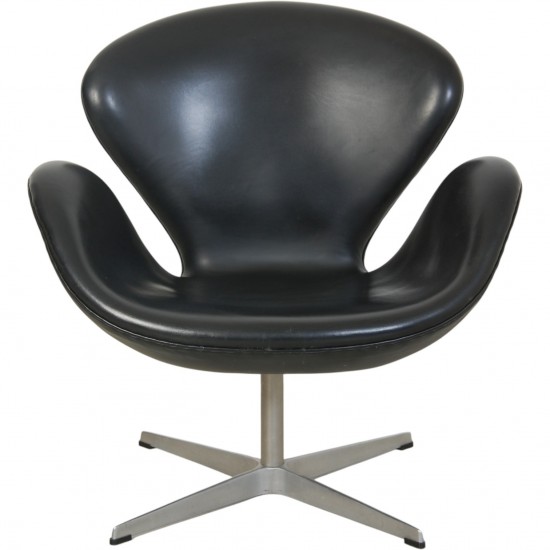 Arne Jacobsen Svane stol i sort læder 1980'erne