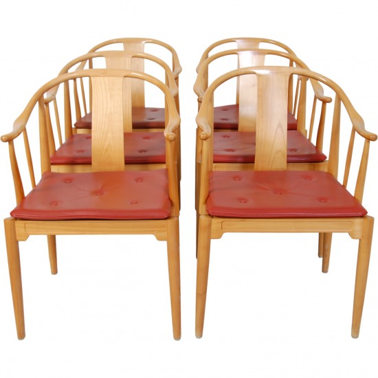 Sæt af 6 Hans Wegner Kina stole i kirsebærtræ 1990
