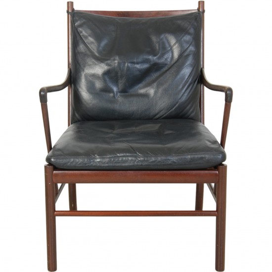 Ole Wanscher Colonial chair in mahogany and black leather 1980s