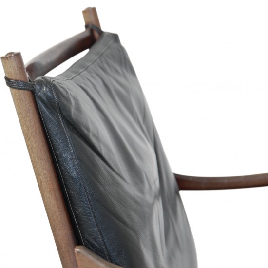 Ole Wanscher Colonial chair in mahogany and black leather 1980s