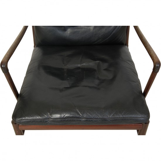 Ole Wanscher Colonial chair in mahogany and black leather 1980s