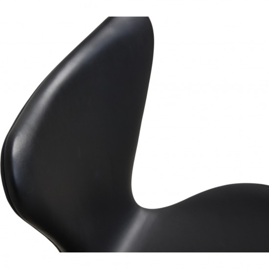Sæt med 6 Arne Jacobsen Syver stole i sort læder