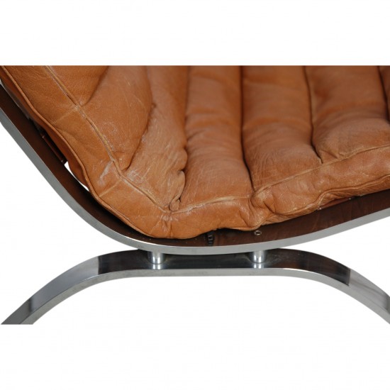 Arne Norell Ari chair with stool in cognac leather