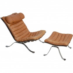 Arne Norell Ari chair with stool in cognac leather