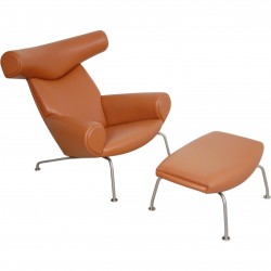 Hans Wegner OX chair med skammel i cognac læder