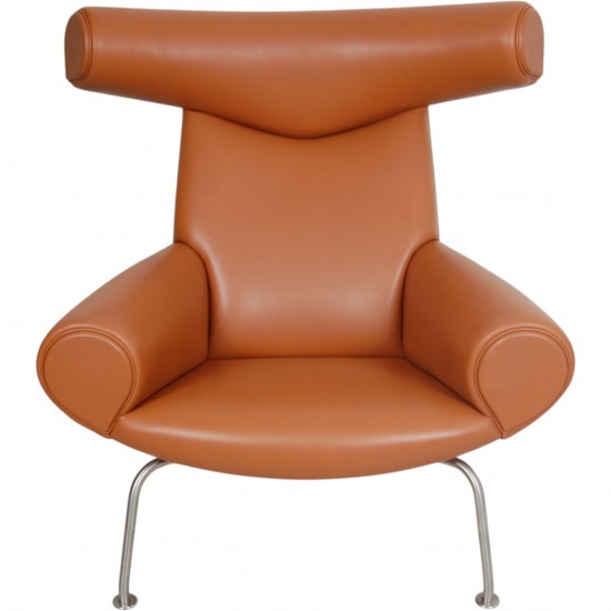 Hans Wegner OX chair med skammel i cognac læder