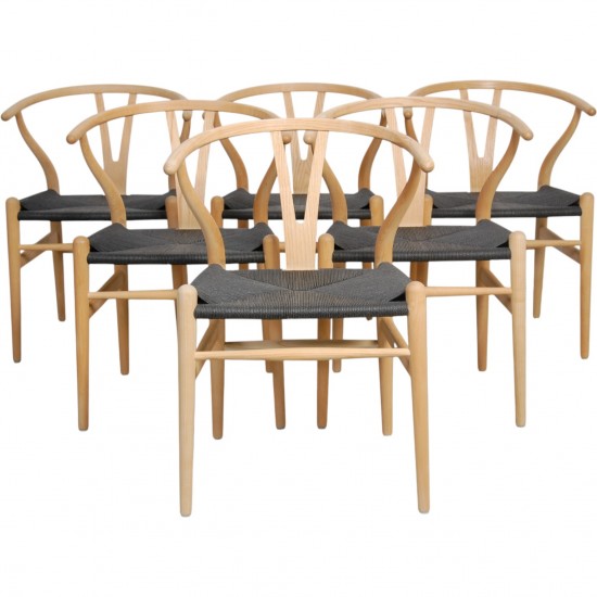 Sæt med 6 Hans Wegner Y-stole CH24 i ask