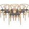 Sæt med 6 Hans Wegner Y-stole CH24 i ask