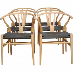 Set of 6 Hans Wegner Wishbone chairs CH24 in ash