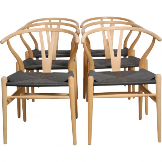 Sæt med 6 Hans Wegner Y-stole CH24 i ask
