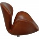 Arne Jacobsen høj Svanestol i patineret cognac anilin læder