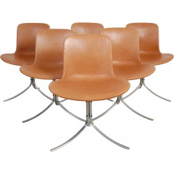 Sæt af 6 Poul Kjærholm PK9 stole i valnød Grace læder 2016