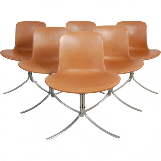 Sæt af 6 Poul Kjærholm PK9 stole i valnød Grace læder 2016