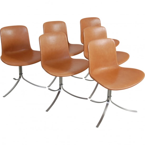 Sæt af 6 Poul Kjærholm PK9 stole i valnød Grace læder 2016