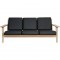 Hans Wegner 3-personers GE290 sofa i sort læder og sæbebehandlet eg