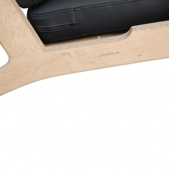 Hans Wegner 3-personers GE290 sofa i sort læder og sæbebehandlet eg