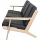 Hans Wegner 3-personers GE290 sofa i sort læder og sæbebehandlet eg