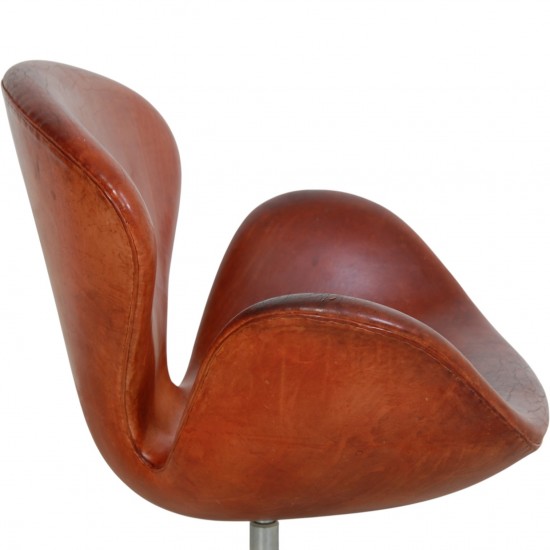 Arne Jacobsen Svane stol i patineret cognac læder