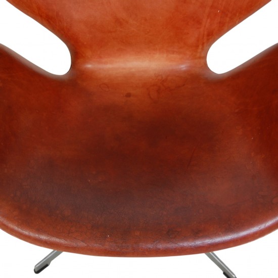 Arne Jacobsen Svane stol i patineret cognac læder