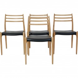 Set of four NO Møller NO78 chairs in beech and black leather