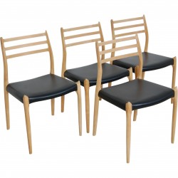 Set of four NO Møller NO78 chairs in beech and black leather