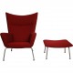 Hans Wegner Wingchair med skammel i rødt stof