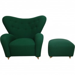 Fleming Lassen The tired man lounge chair with ottoman in green Hallingdal fabric