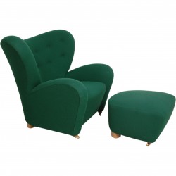 Fleming Lassen The tired man lounge chair with ottoman in green Hallingdal fabric