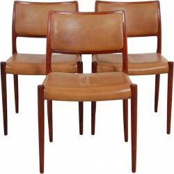 N.O Møller sæt af 3 Model 80 stole i palisander 1960'erne