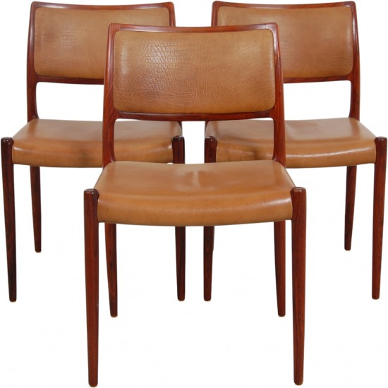 N.O Møller sæt af 3 Model 80 stole i palisander 1960'erne