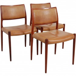 N.O Møller set of 3 Model 80 chairs in rosewood 1960s
