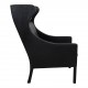 Børge Mogensen Wingchair in black leather with patina, and black legs