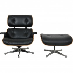 Charles Eames Lounge chair with ottoman in black leather