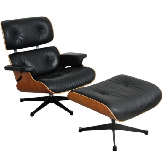 Charles Eames Lounge chair med ottoman i sort læder