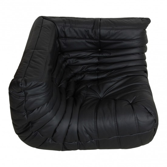 Michel Ducaroy Togo corner chair reupholstered in black leather