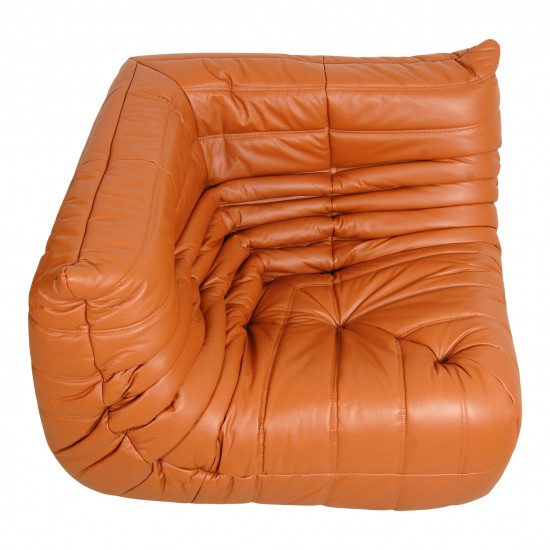 Michel Ducaroy Togo corner chair reupholstered in cognac leather